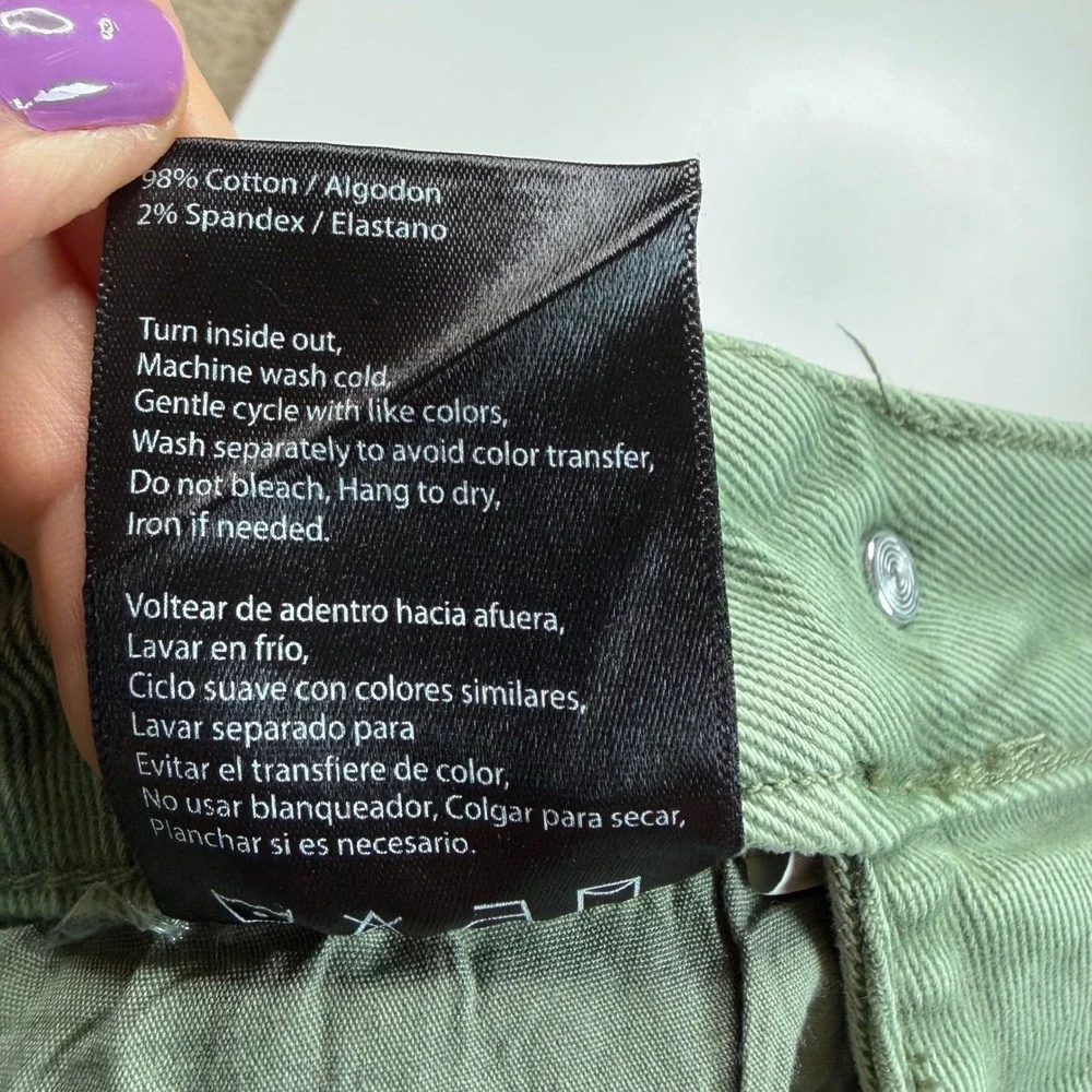 RISEN JEANS Asymmetrical Crossover Olive Green Distressed Shorts Women's XL NEW